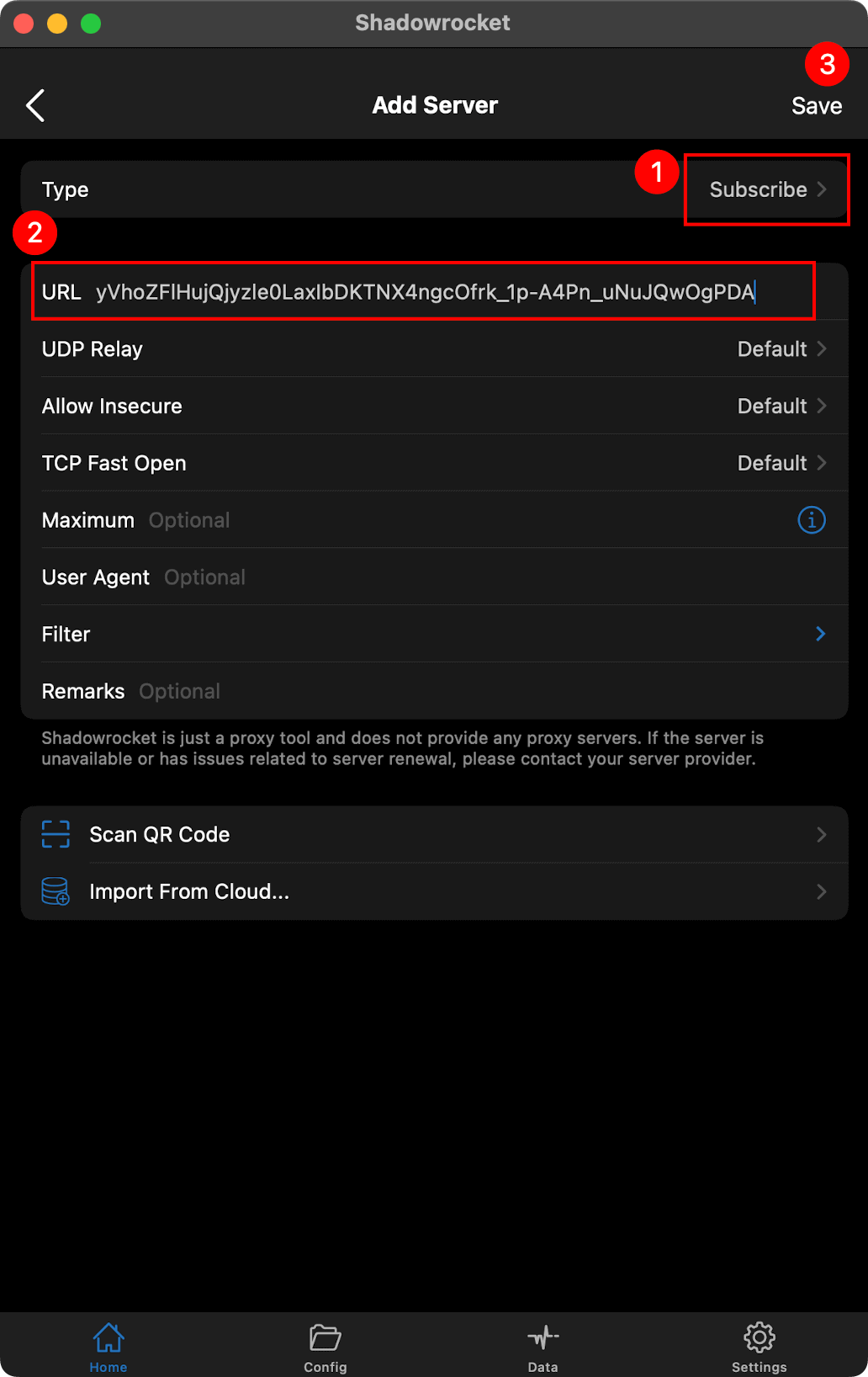 add shadowrocket subscription